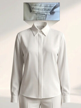 Michelle Stuart Long Sleeve Button Down Shirt White fits like a Size 6